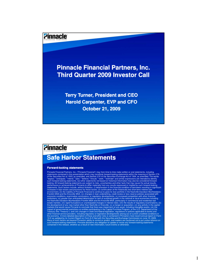 pinnacle financial partners inc pinnacle financial