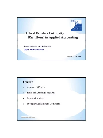 Contents  Assessment Criteria    Skills and Learning Statement    Presentation slides