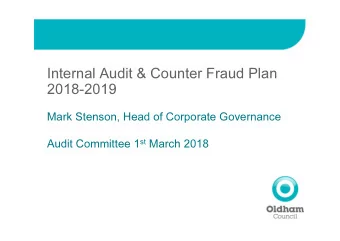 Internal Audit &amp; Counter Fraud Plan  2018-2019  Mark Stenson, Head of Corporate Governance