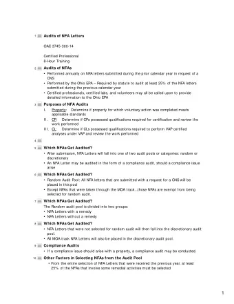1  andat least 25% of the NFAs that do not involve remedial action must be selected  Tier I