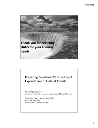 Preparing Departments Schedule of Expenditures of Federal Awards Accounting Series, No. 3