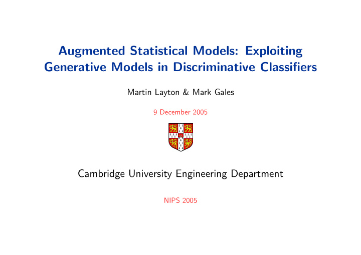 augmented statistical models exploiting generative models