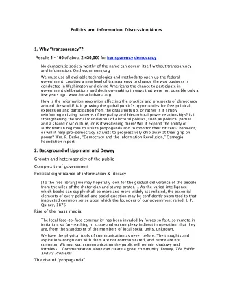 1. Why transparency? Results 1 - 100 of about 2,430,000 for transparency democracy  No