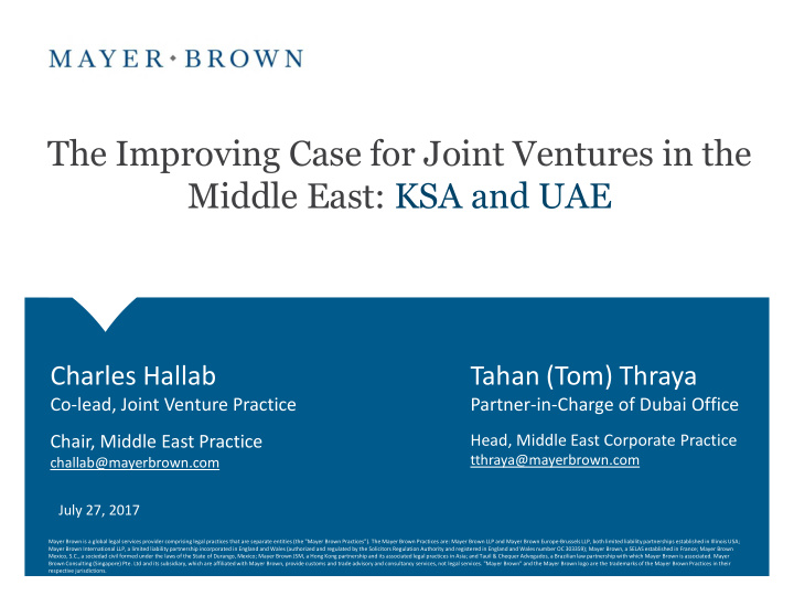 the improving case for joint ventures in the middle east