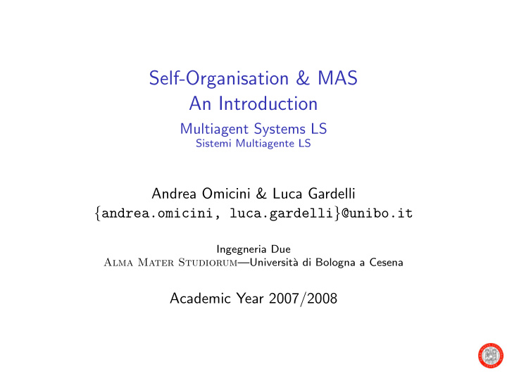self organisation mas an introduction