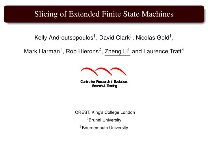 slicing of extended finite state machines