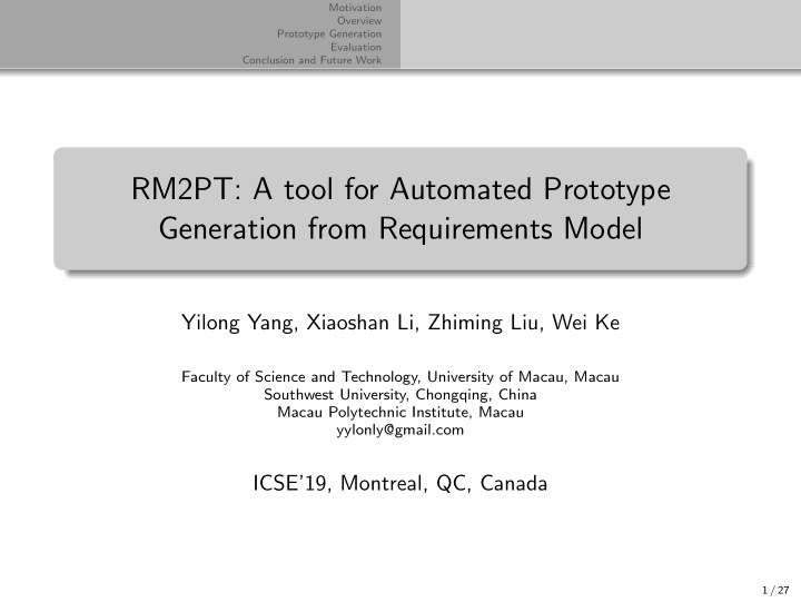 rm2pt a tool for automated prototype generation from