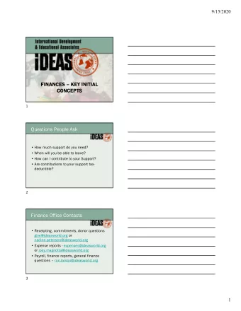 FINANCES  KEY INITIAL  CONCEPTS  1  Questions People Ask   How much support do you need?