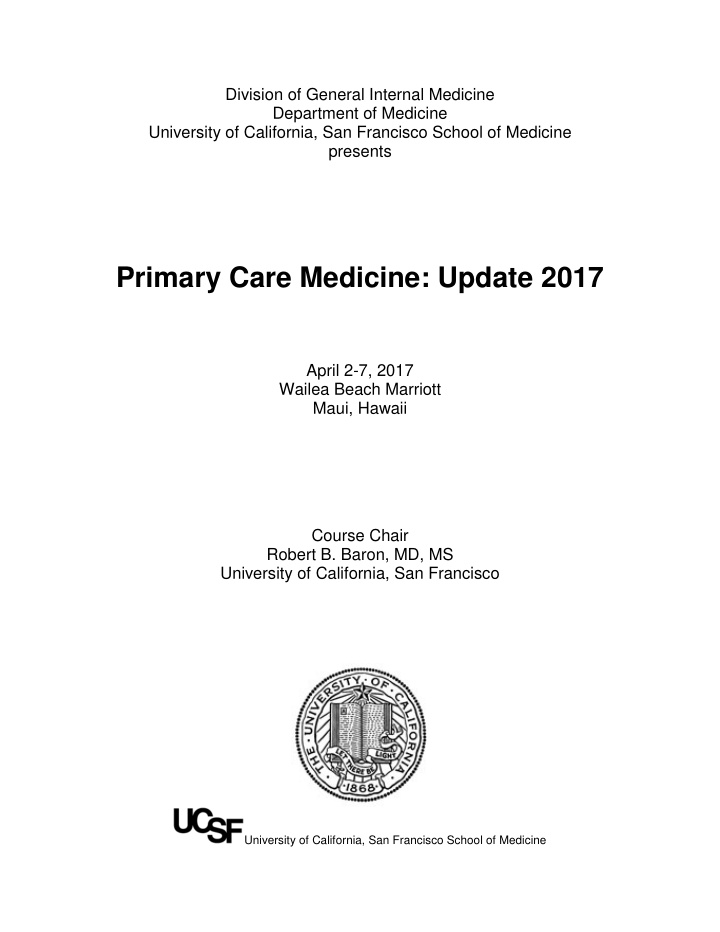 primary care medicine update 2017