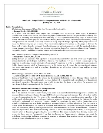 Center for Change National Eating Disorders Conference for Professionals  January 25  26, 2019