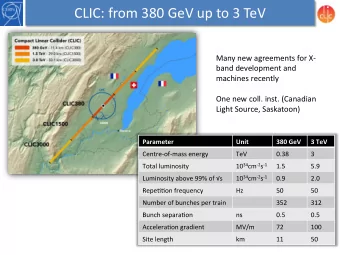 CLIC: from 380 GeV up to 3 TeV  Many new agreements for X-  band development and  machines recently
