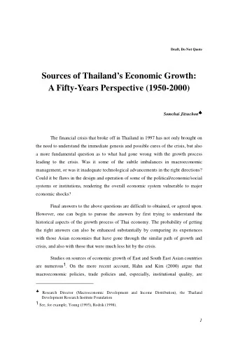 Sources of Thailands Economic Growth:  A Fifty-Years Perspective (1950-2000) Somchai Jitsuchon