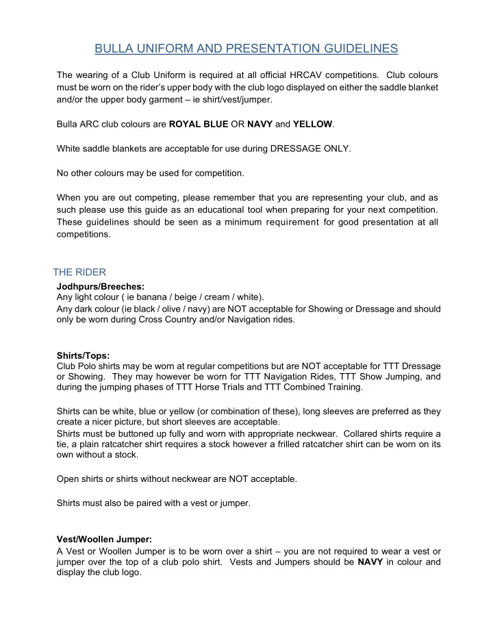 bulla uniform and presentation guidelines