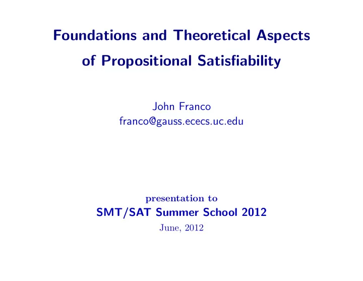 foundations and theoretical aspects of propositional