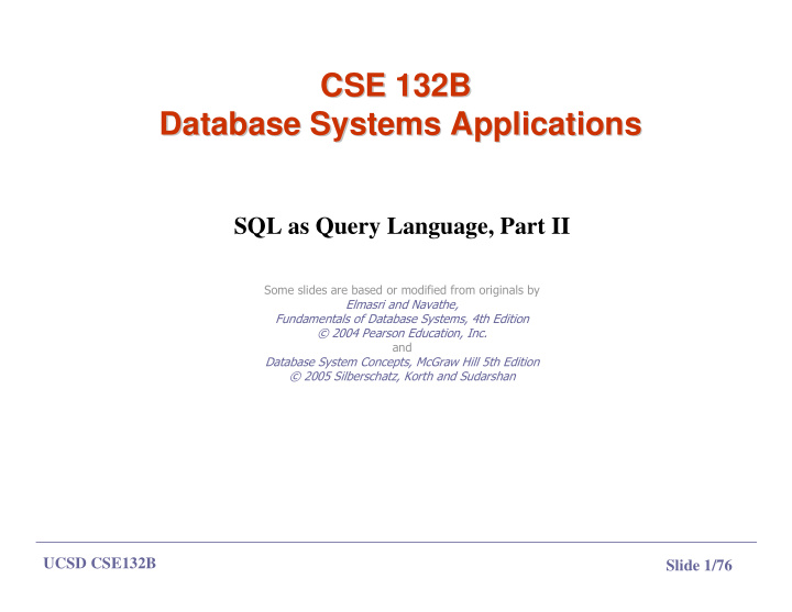 cse 132b cse 132b database systems applications database