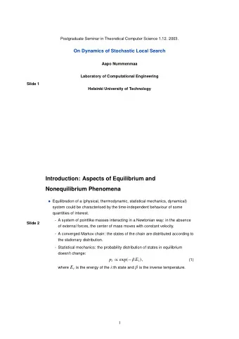 Introduction: Aspects of Equilibrium and  Nonequilibrium Phenomena  Equilibration of a