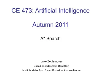 CE 473: Artificial Intelligence  Autumn 2011  A* Search  Luke Zettlemoyer  Based on slides from Dan