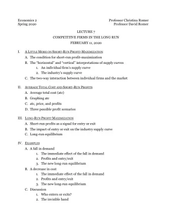 Economics 2  Professor Christina Romer  Spring 2020  Professor David Romer  LECTURE 7  COMPETITIVE