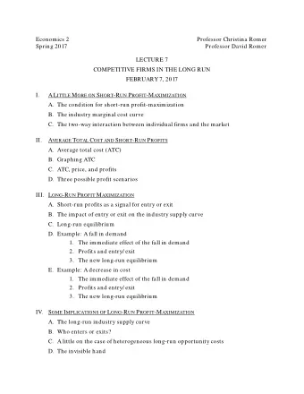 Economics 2  Professor Christina Romer  Spring 2017  Professor David Romer  LECTURE 7  COMPETITIVE