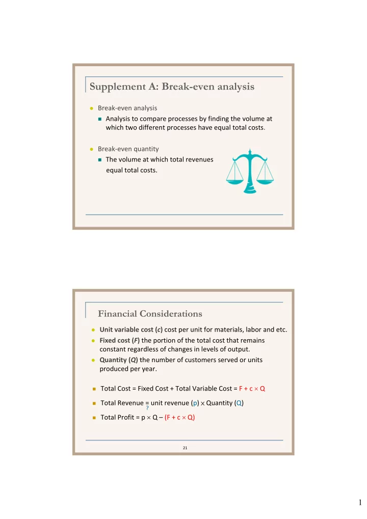 supplement a break even analysis