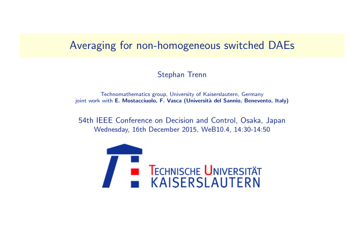 averaging for non homogeneous switched daes