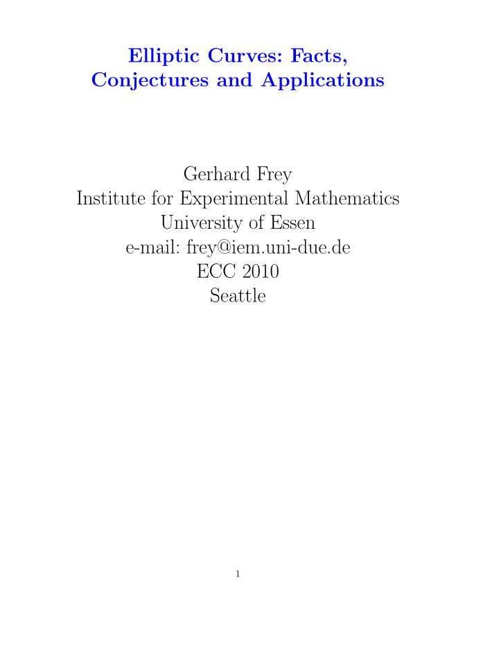 elliptic curves facts conjectures and applications