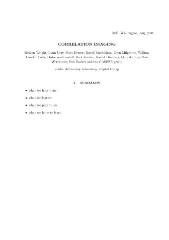 CORRELATION IMAGING  Melvyn Wright, Lynn Urry, Matt Dexter, David MacMahon, Oren Milgrome, William