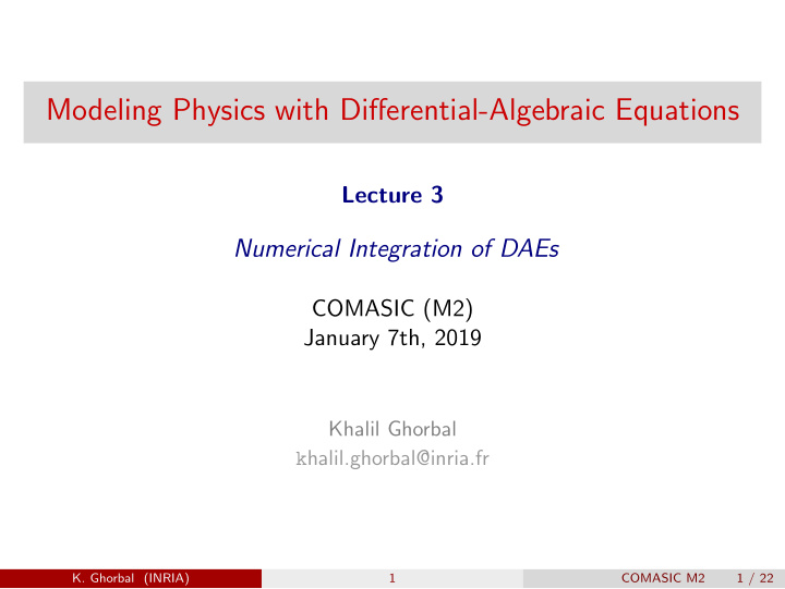 modeling physics with differential algebraic equations