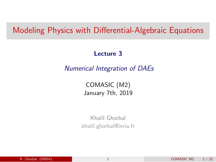 modeling physics with differential algebraic equations