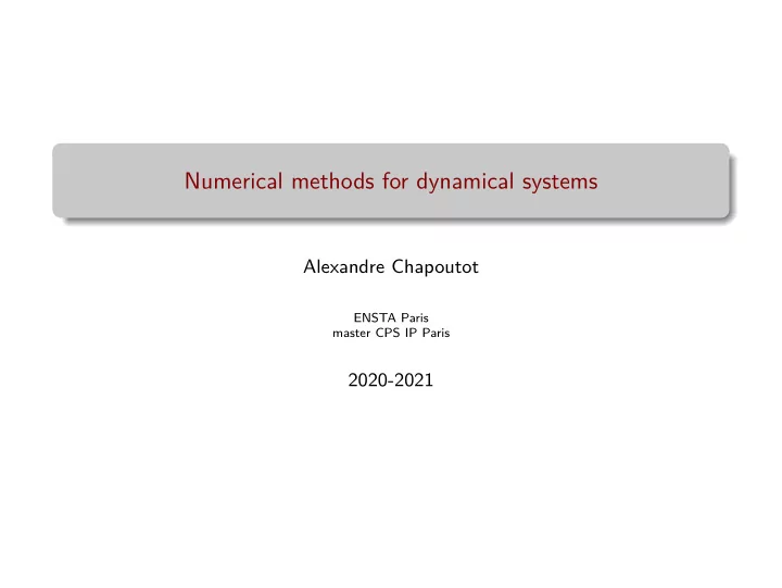 numerical methods for dynamical systems