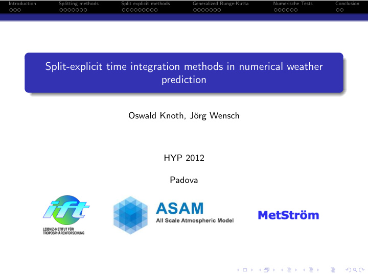 split explicit time integration methods in numerical