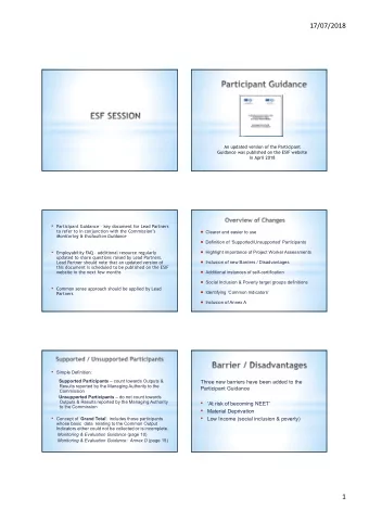 17/07/2018  An updated version of the Participant  Guidance was published on the ESIF website  in