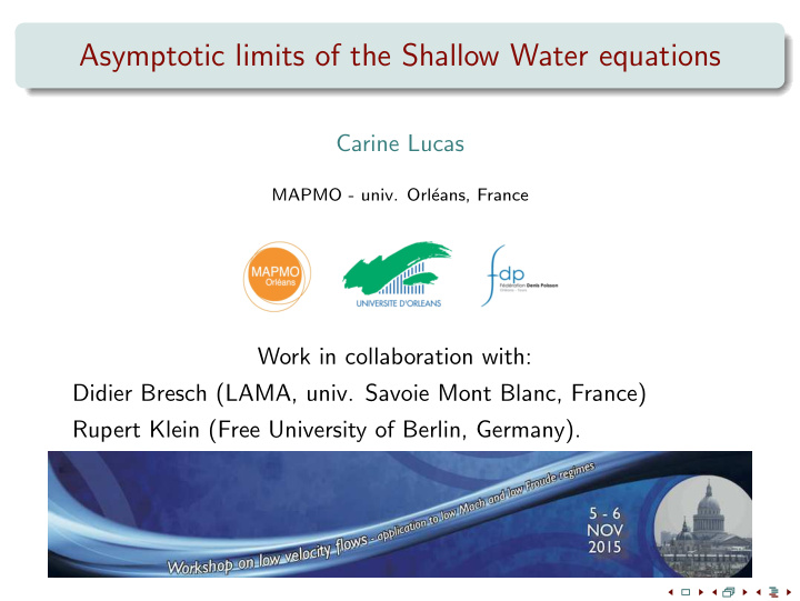 asymptotic limits of the shallow water equations