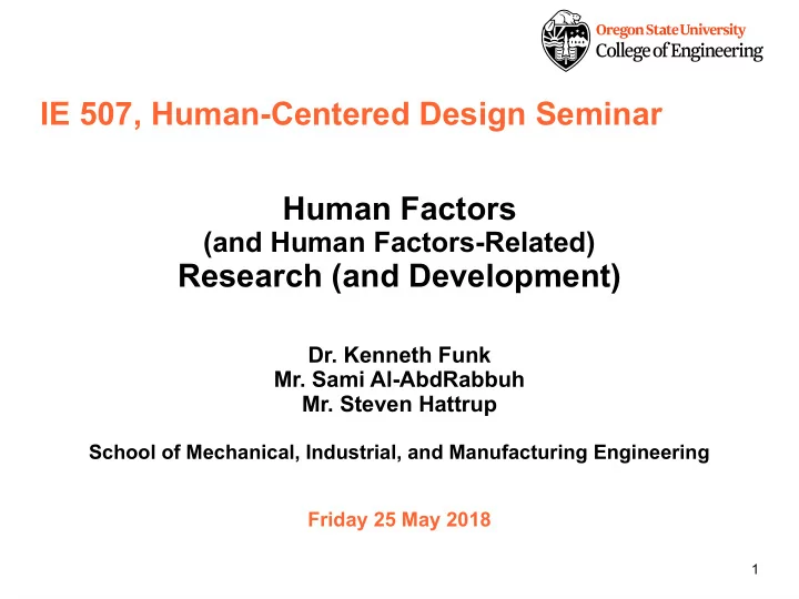 ie 507 human centered design seminar human factors
