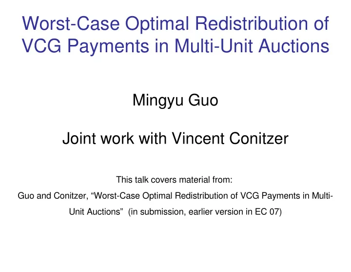 worst case optimal redistribution of vcg payments in