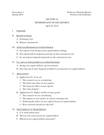 Economics 2  Professor Christina Romer  Spring 2016  Professor David Romer  LECTURE 26