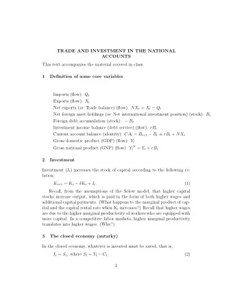 TRADE AND INVESTMENT IN THE NATIONAL  ACCOUNTS  This text accompanies the material covered in