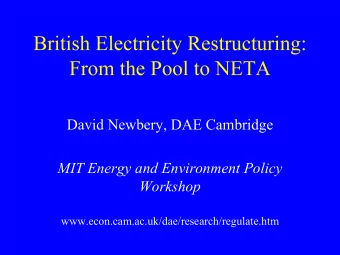 David Newbery, DAE Cambridge  MIT Energy and Environment Policy  Workshop