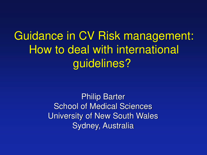 guidance in cv risk management