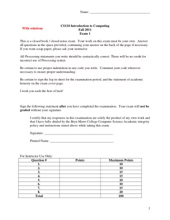 Name: ____________________________________  CS110 Introduction to Computing  With solutions  Fall