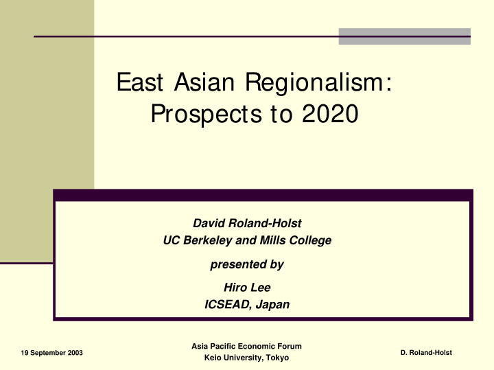 east asian regionalism prospects to 2020