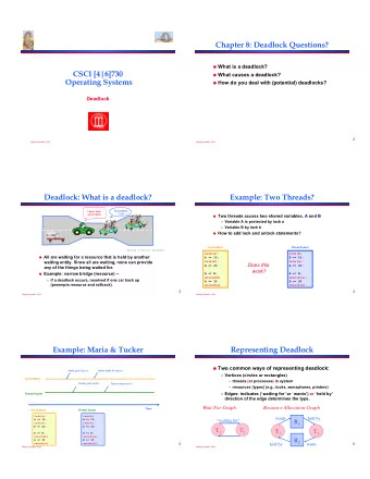 Chapter 8: Deadlock Questions?   What is a deadlock?  CSCI [4|6]730   What causes a