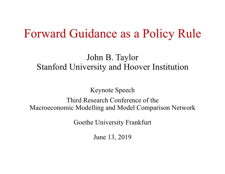 forward guidance as a policy rule