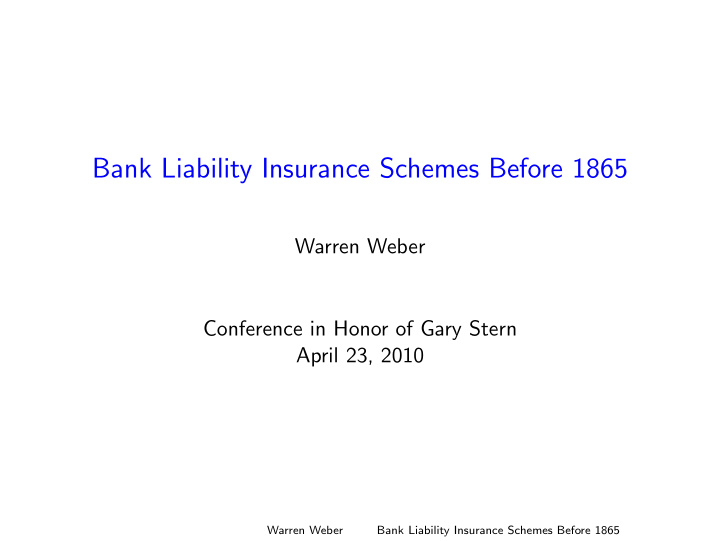 bank liability insurance schemes before 1865