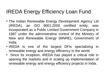 IREDA Energy Efficiency Loan Fund   The Indian Renewable Energy Development Agency Ltd  (IREDA),