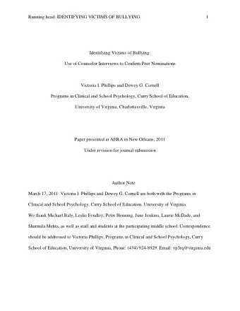 Running head: IDENTIFYING VICTIMS OF BULLYING