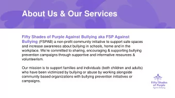 About Us &amp; Our Services  Fifty Shades of Purple Against Bullying aka FSP Against Bullying