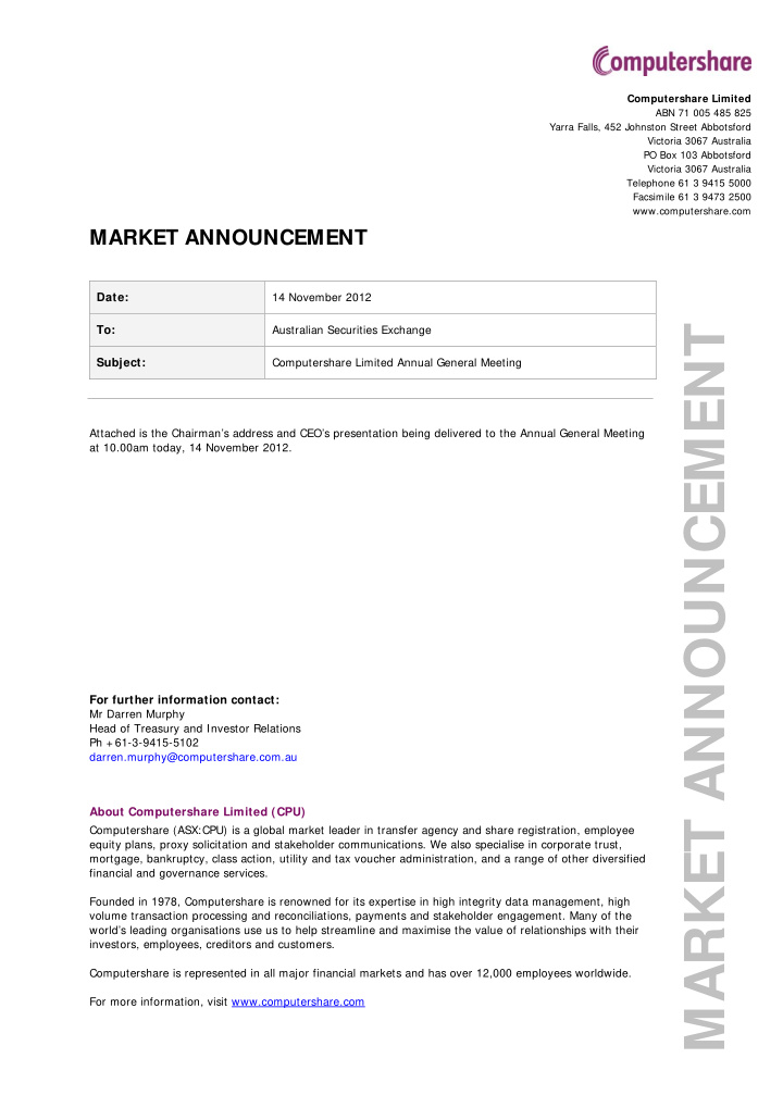 market announcement