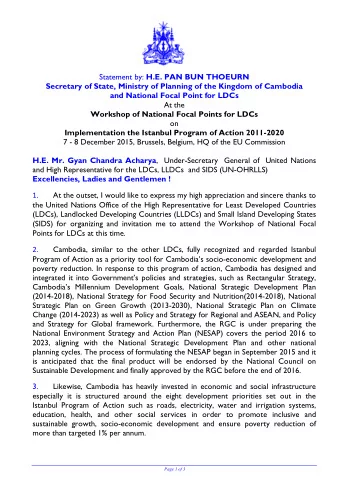Statement by: H.E. PAN BUN THOEURN  Secretary of State, Ministry of Planning of the Kingdom of
