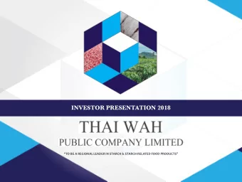 INVESTOR PRESENTATION 2018  TO BE A REGIONAL LEADER IN STARCH &amp; STARCH- RELATED FOOD